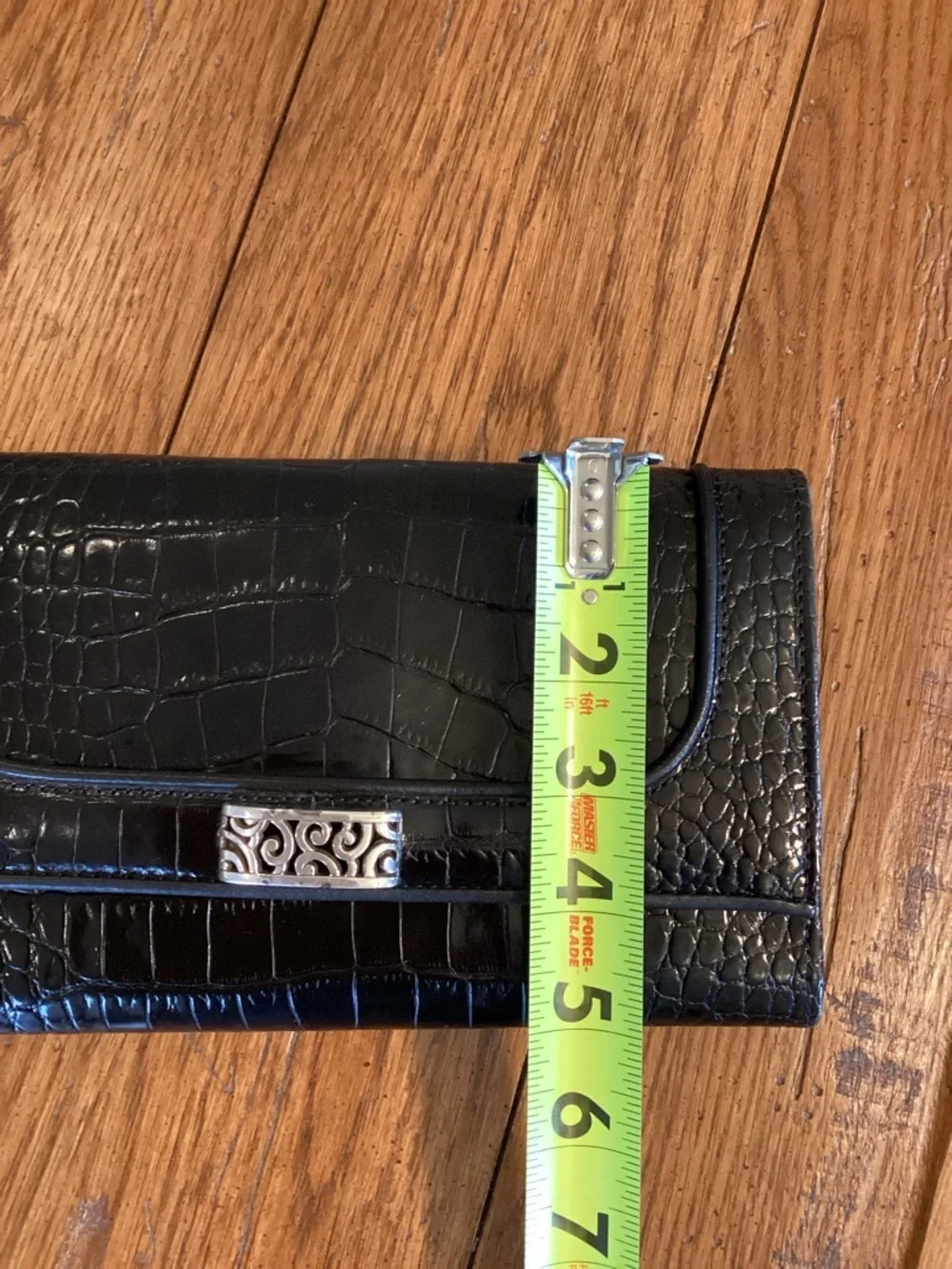 BRIGHTON Retired Travel The World Black Croc Embossed Leather Crossbody Bag